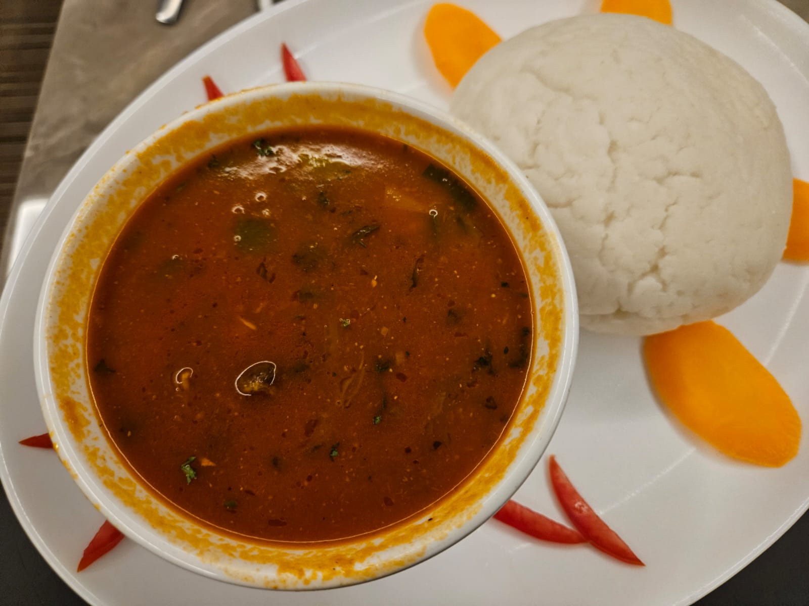 Akawunga with stew in Kigali, Rwanda