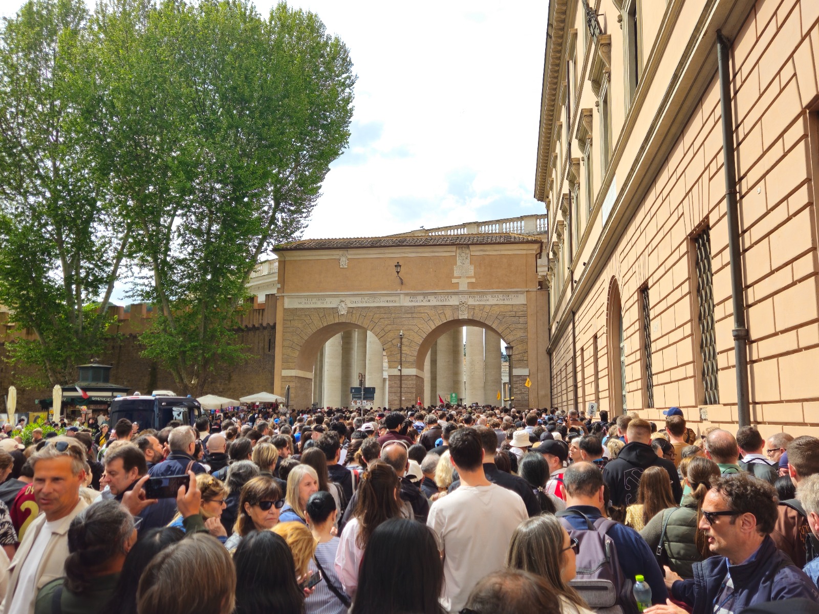 Crowds queuing to enter St Peter's Square for Easter Sunday Mass
