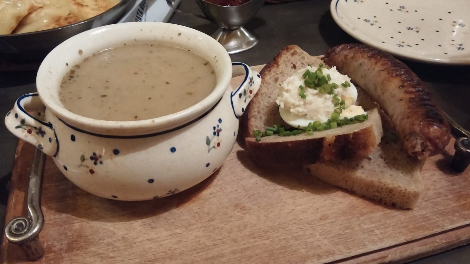 Żurek soup with sausage and bread in Poland