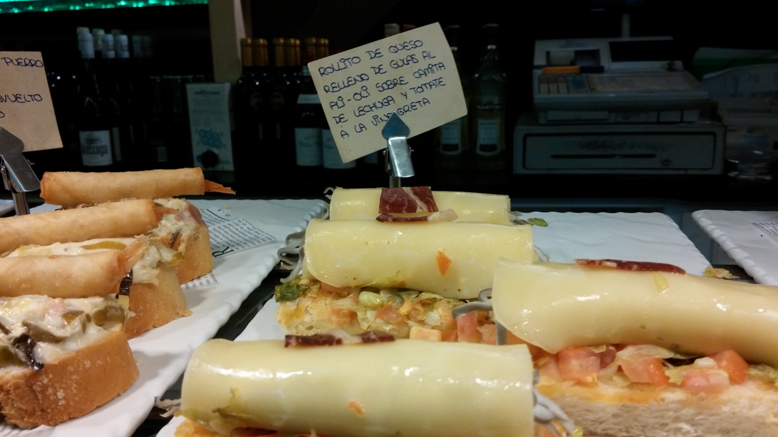 Cheese roll filled with garlic baby eels pincho in Spain