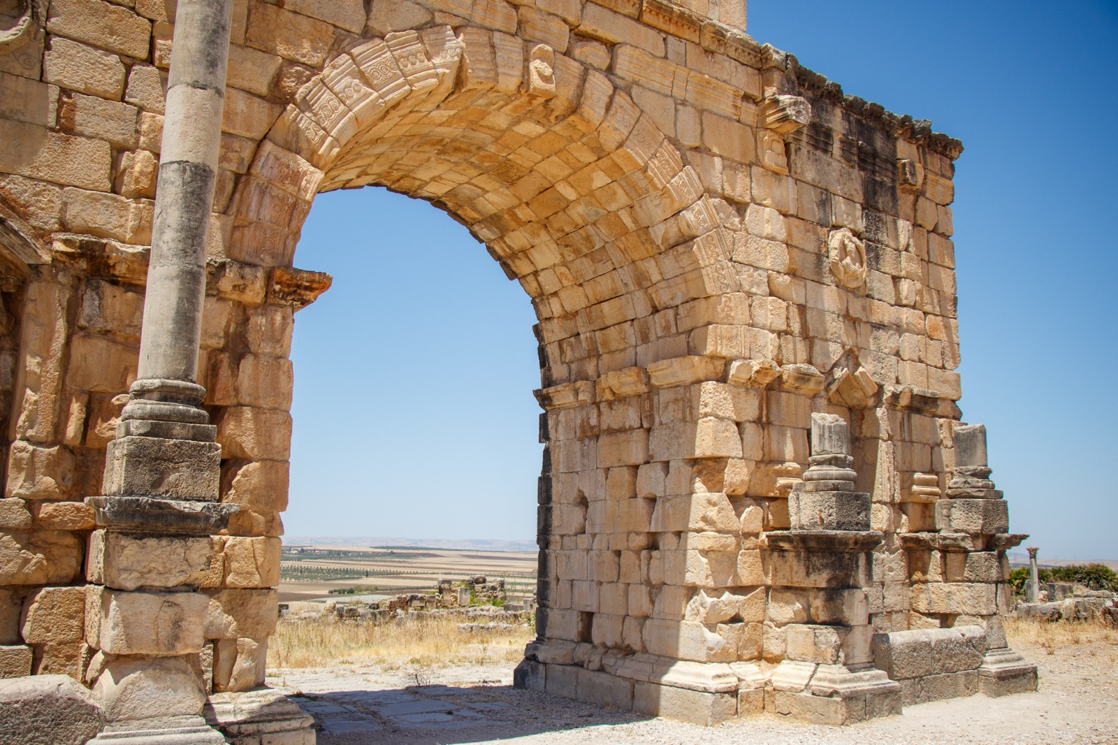Close view of the Arch of Caracalla at Volubilis near Meknes, Morocco