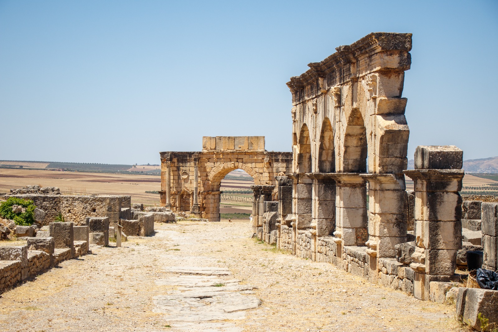 Arch of Caracalla and Roman ruins at Volubilis near Meknes, Morocco